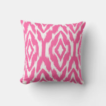 Hot Pink and White Ikat Pattern Pillow