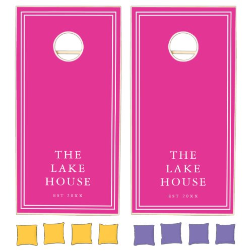 Hot Pink and White Lake House Cornhole Set