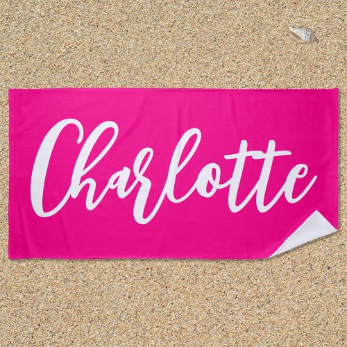 Hot Pink and White Lettering Script Beach Towel