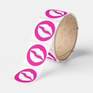 Hot Pink and White Lipstick Classic Round Sticker