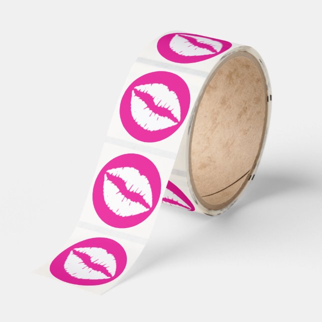 Hot Pink and White Lipstick Classic Round Sticker (Roll)