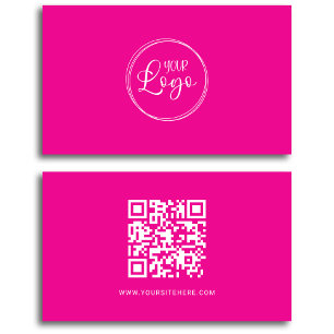 Hot Pink and White Logo Minimalist QR Code Business Card