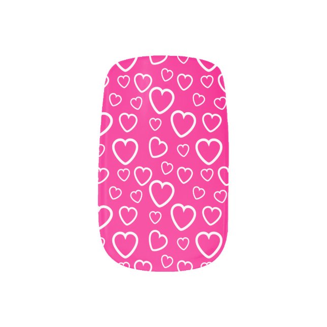 Hot Pink and White Love Hearts Pattern Minx Nail Art (Left Thumb)