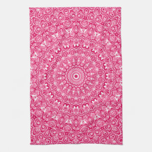 Hot Pink and White Mandala Pattern Kitchen Towel