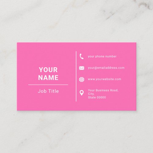 Hot Pink And White Minimalist Custom Logo Text Business Card