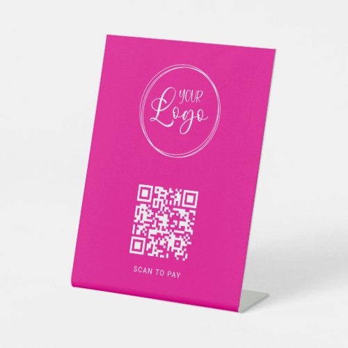 Hot Pink and White Minimalist QR Code Pedestal Sign