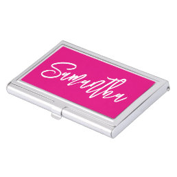 Hot Pink and White Modern Brush Script Business Card Case