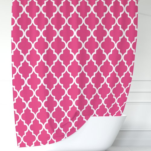 Hot Pink And White Moroccan Quatrefoil Shower Curtain