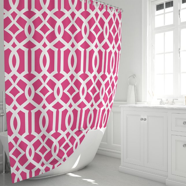Hot Pink and White Moroccan Trellis Pattern Shower Curtain (Creator Uploaded)