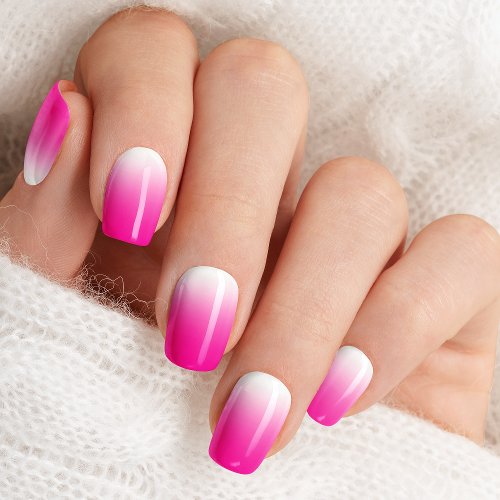 Hot Pink And White Ombre Gradient Cute Minx Nail Art