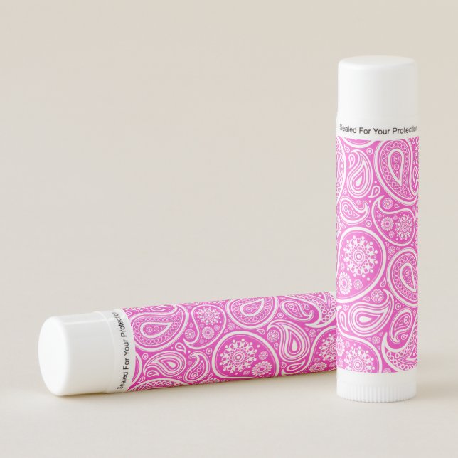 Hot pink and white paisley pattern lip balm (Front)