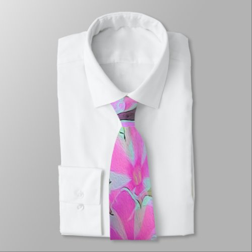 Hot Pink and White Peppermint Twist Garden Phlox Neck Tie