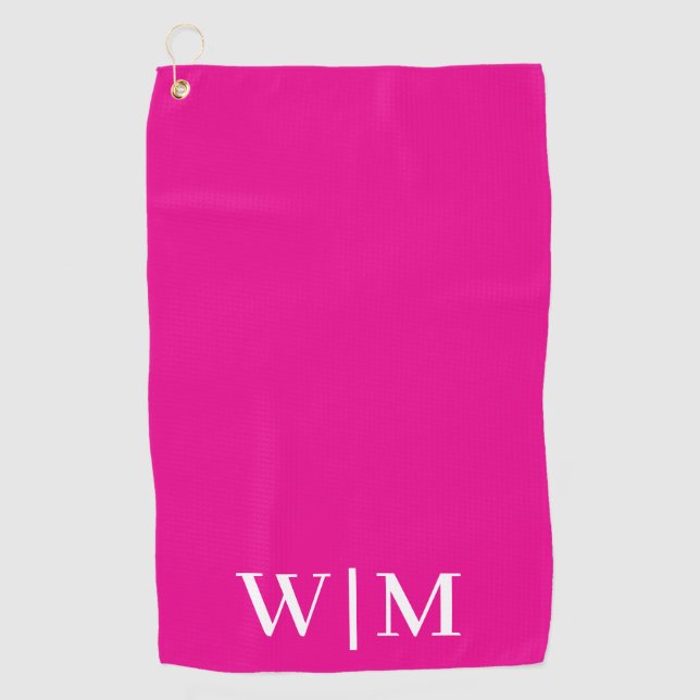 Hot Pink and White Personalized Golf Towel (Front)