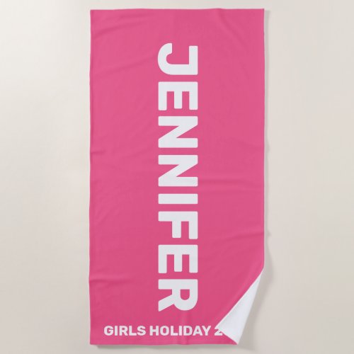 Hot Pink And White Personalized Holiday Beach Towel