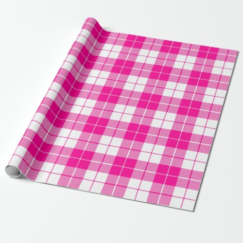 Hot Pink and White Plaid Pattern Large Wrapping Paper