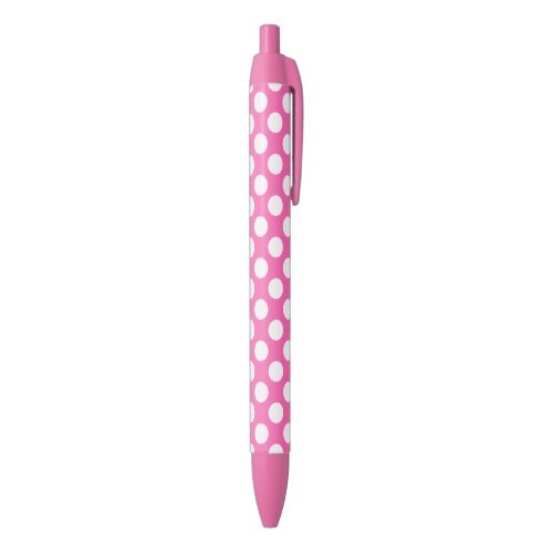 Hot Pink and White Polka Dot Black Ink Pen