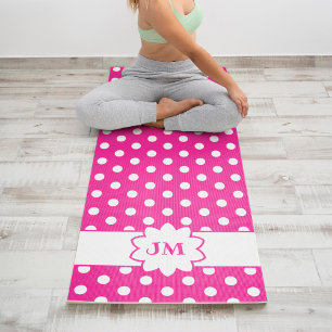 Hot Pink and White Polka Dot Monogram Yoga Mat
