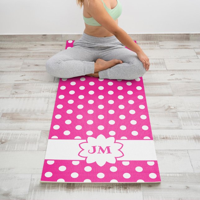 Hot Pink and White Polka Dot Monogram Yoga Mat (Creator Uploaded)