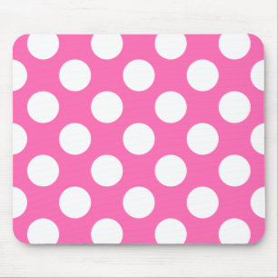 Hot Pink and White Polka Dot Pattern Mouse Pad