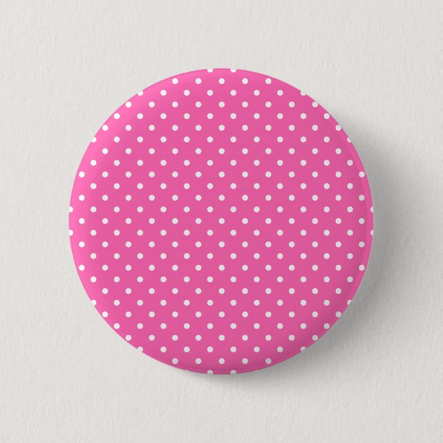 Hot Pink and White Polka Dot Pattern Pinback Button (Front)
