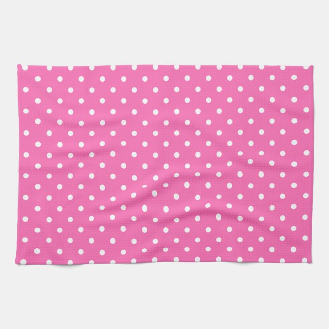 Hot Pink and White Polka Dot Pattern Towel (Horizontal)