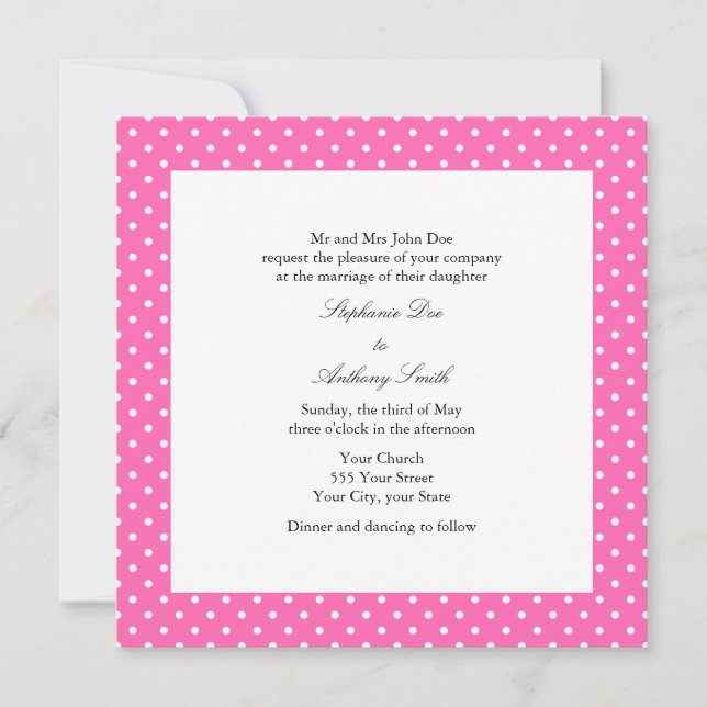 Hot Pink and White Polka Dot Wedding Invitation (Front)
