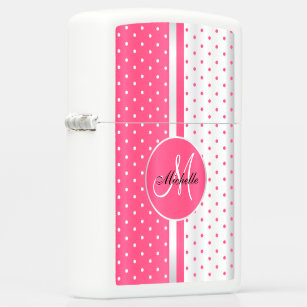 Hot Pink and White Polka Dots - Monogram Zippo Lighter