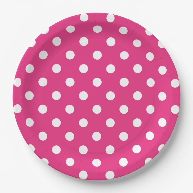 Hot Pink and White Polka Dots Paper Plate (Front)