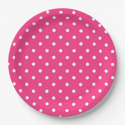 Hot Pink and White Polka Dots Paper Plates