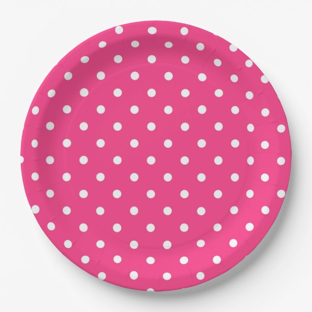 Hot Pink and White Polka Dots, Paper Plates (Front)