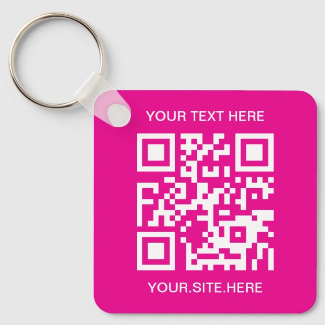 Hot Pink and White QR Code Keychain (Front)