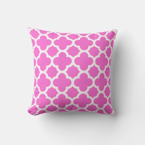 Hot Pink and White Quatrefoil Decorator Pillow