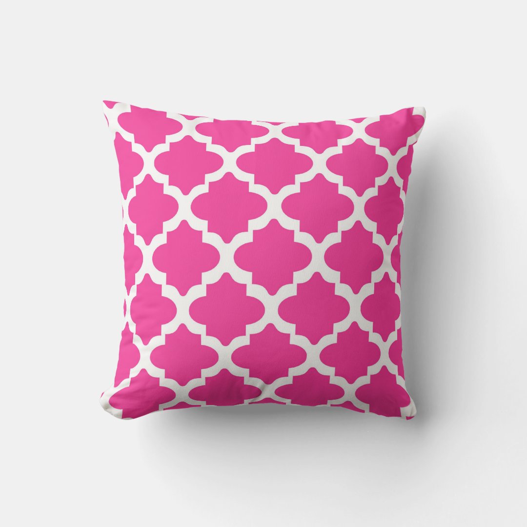 White and hot pink crown pillow. main image 1