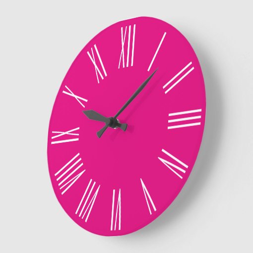 Hot Pink and White Roman Numerals Large Clock | Zazzle