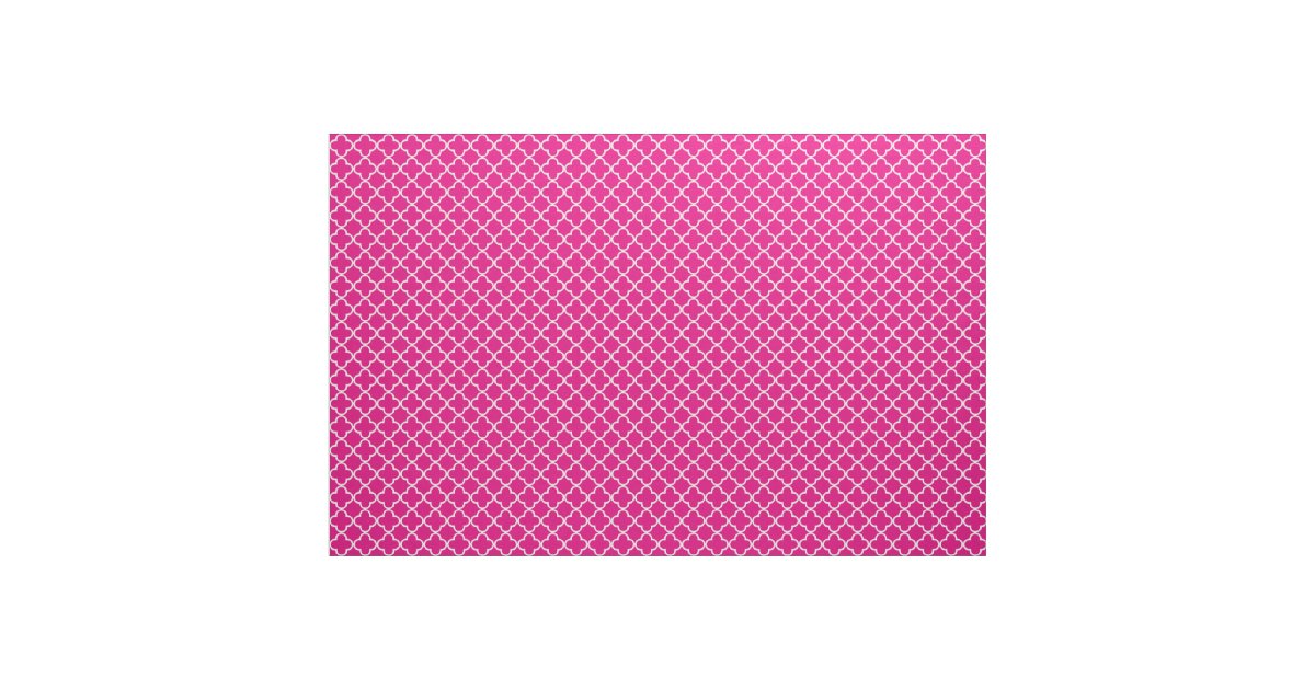 Hot Pink and White Simple Quatrefoil Fabric | Zazzle
