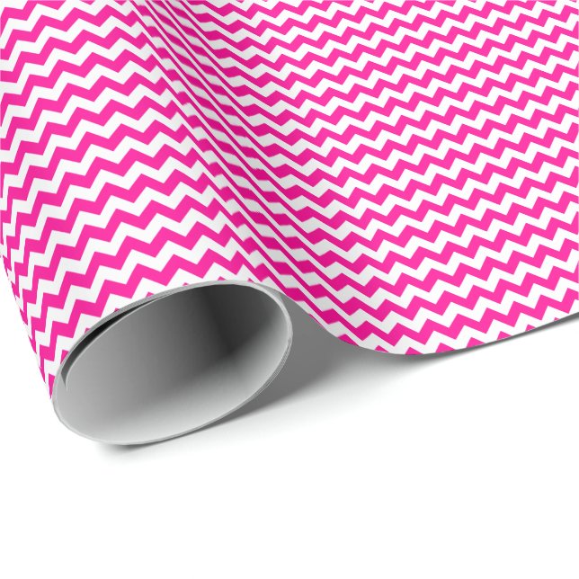 Hot Pink and White Small Chevron Wrapping Paper (Roll Corner)