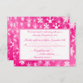 Hot Pink and White Snowflakes Reply Card (Front/Back)