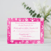 Hot Pink and White Snowflakes Reply Card (Standing Front)