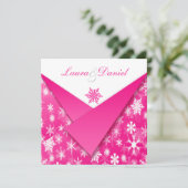 Hot Pink and White Snowflakes Wedding Invitation (Standing Front)