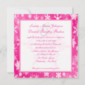 Hot Pink and White Snowflakes Wedding Invitation (Back)