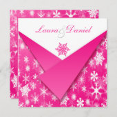 Hot Pink and White Snowflakes Wedding Invitation (Front/Back)