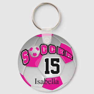 Hot Pink and White  Soccer Ball Keychain
