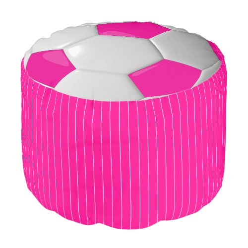 Hot Pink and White Soccer Sport Pattern Pouf