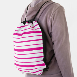 Hot Pink and White Stripe Drawstring Bag