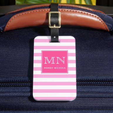 Hot Pink and White Striped Monogram