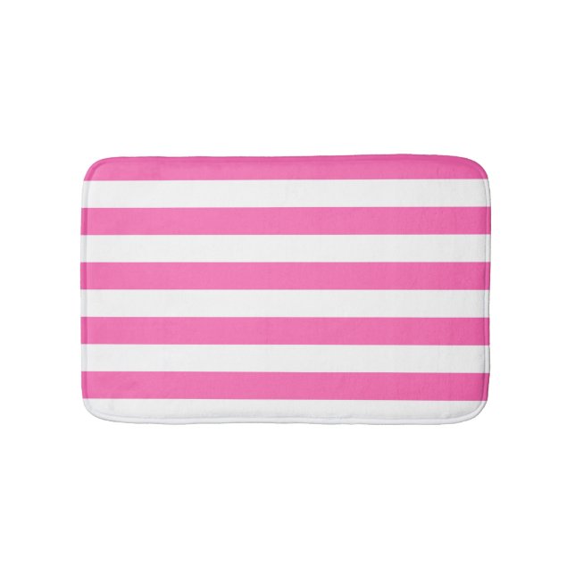 Hot Pink and White Stripes Bath Mat (Front)
