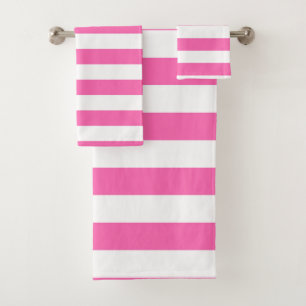 Hot Pink and White Stripes Bath Towel Set