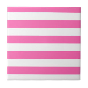 Hot Pink and White Stripes Ceramic Tile