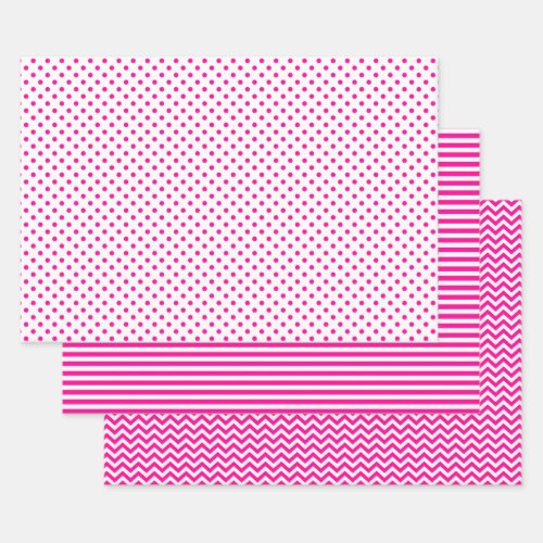 Hot Pink and White Stripes Chevron Polka Dots Wrapping Paper Sheets