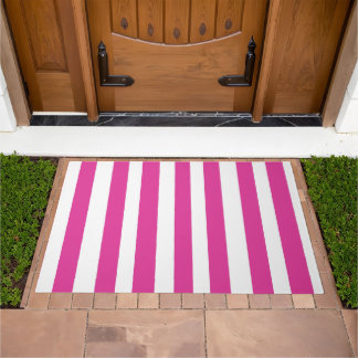 Hot Pink and White Stripes Doormat